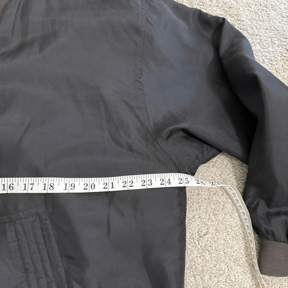 Vintage Black Silk Bomber Jacket Men's Large Zip Front Ribbed Cuffs Roevelle - Picture 8 of 12